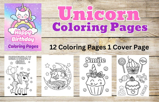 Happy Birthday Unicorn Coloring Pages