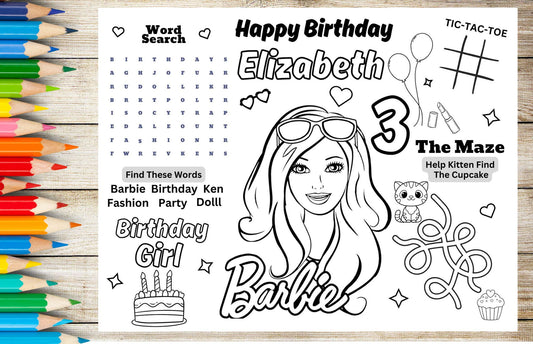 Barbie Birthday Activity Coloring Sheet- Printable 