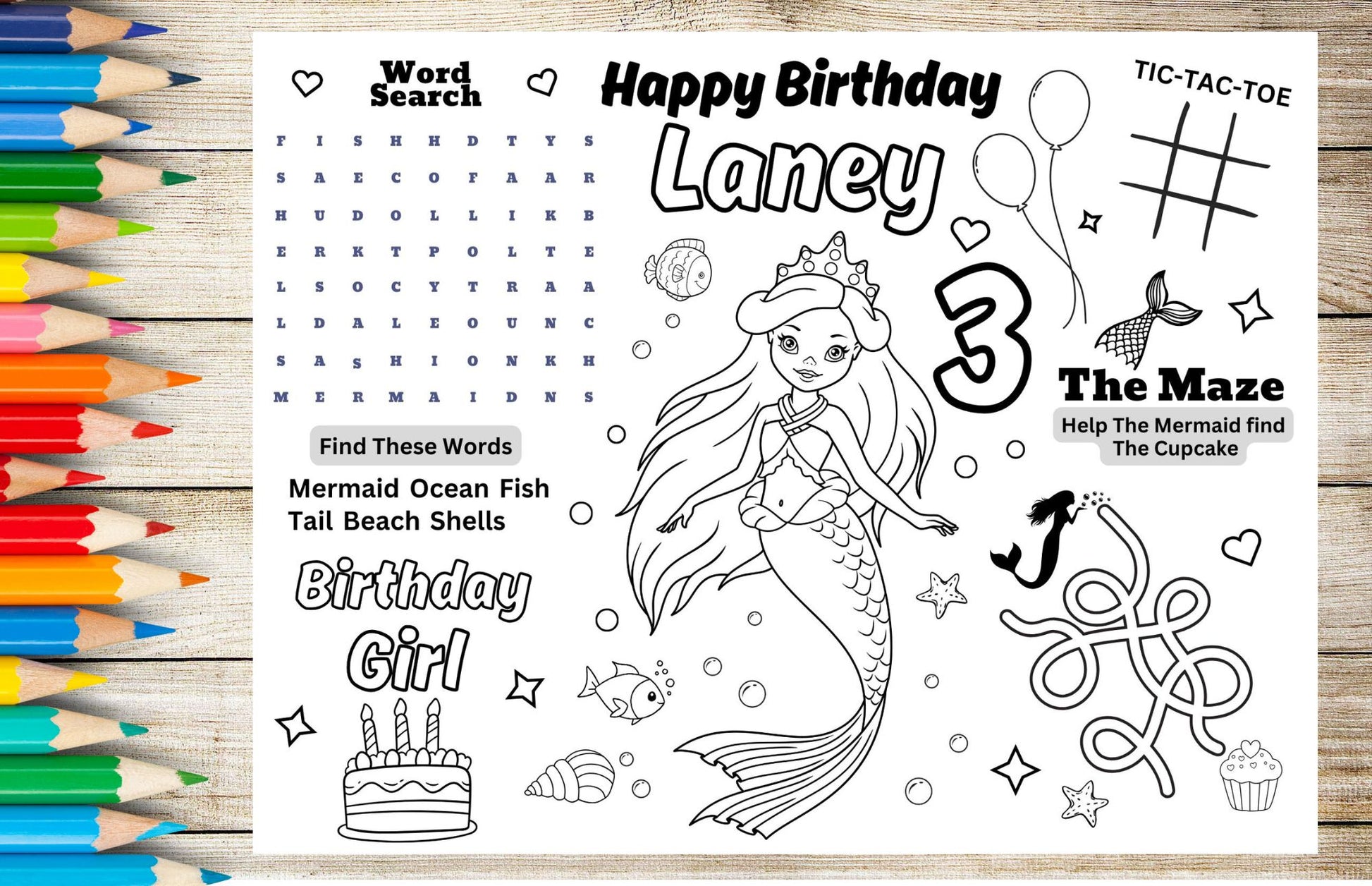 Mermaid Birthday Activity Coloring Sheet- Printable
