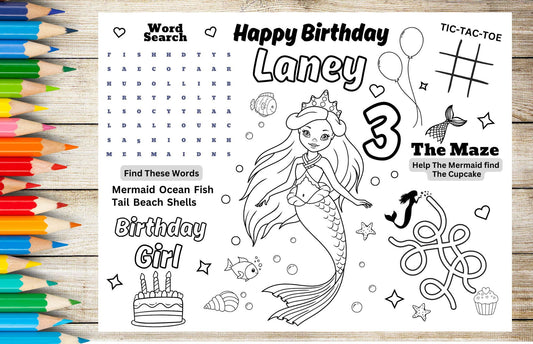 Mermaid Birthday Activity Coloring Sheet- Printable