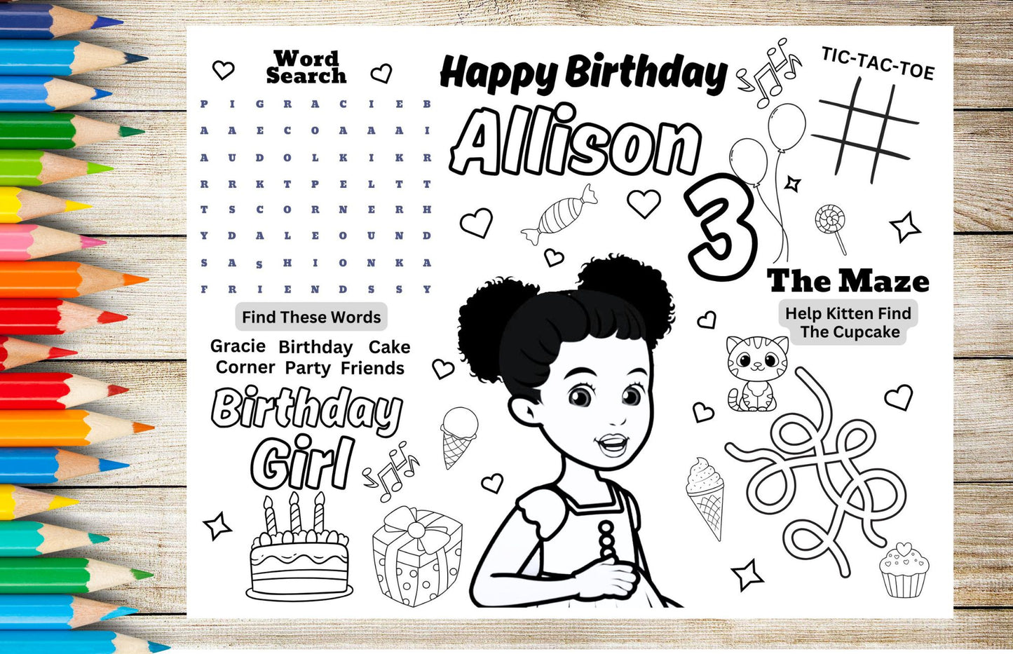 Gracie's Corner Birthday Activity Coloring Sheet Printable Girly