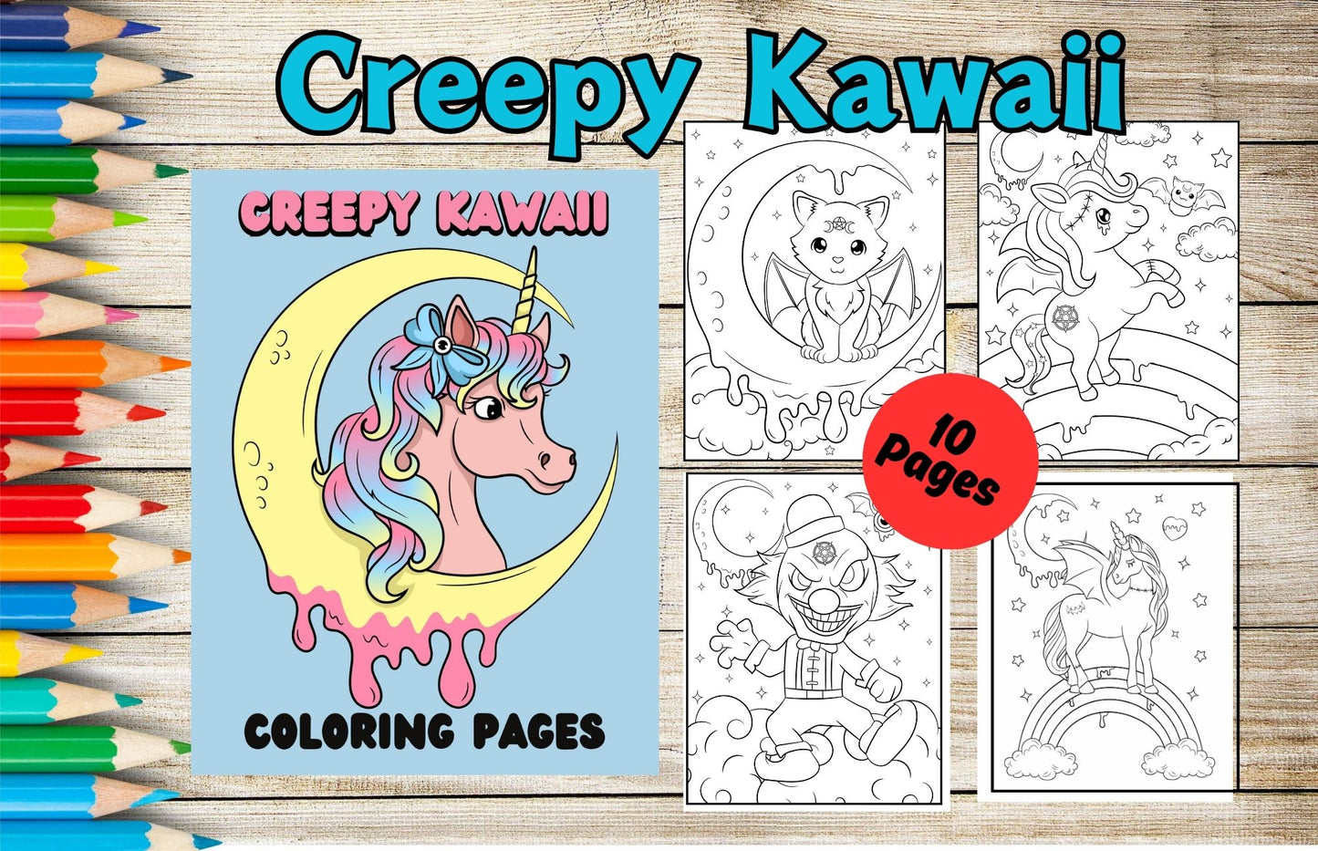 Creepy Kawaii Coloring Pages For Girls- Instant Digital Download