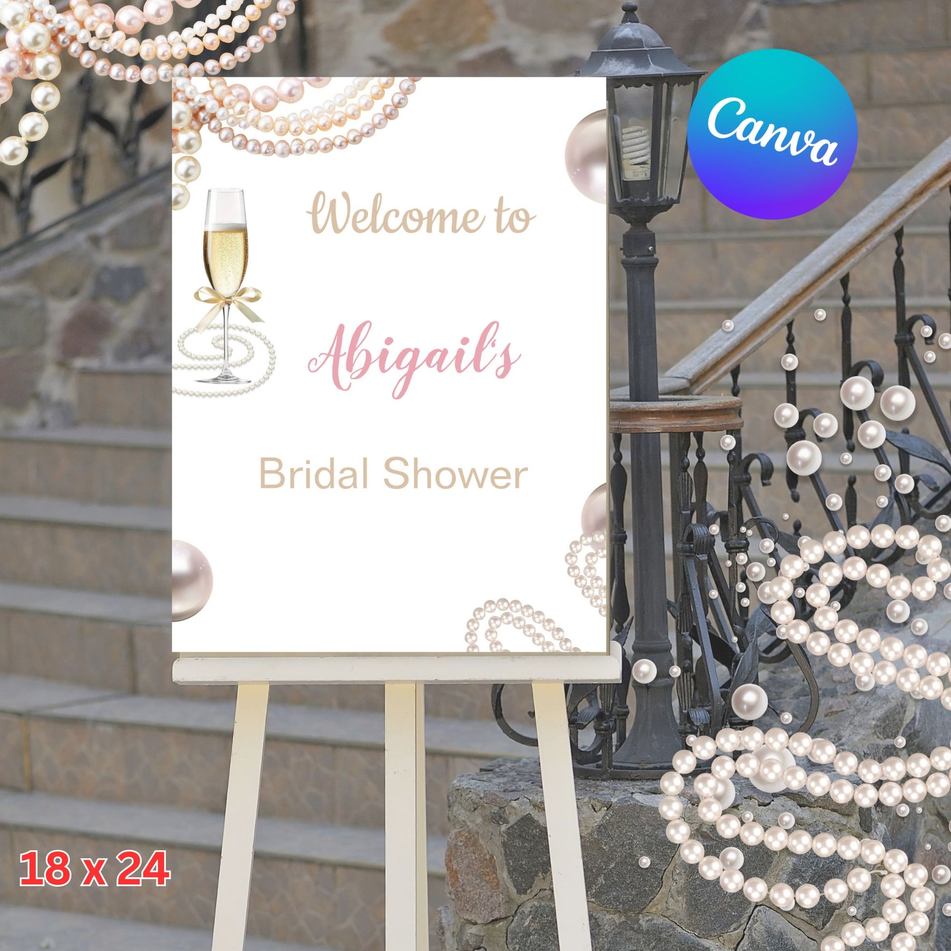Prosecco and Pearls Bridal Shower Welcome Sign- Printable Pearls Welcome Poster 