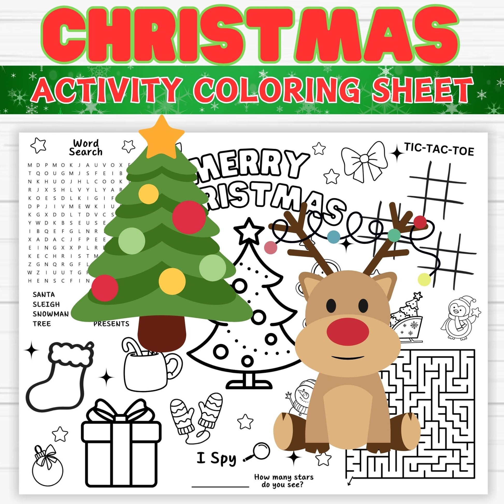 Christmas Coloring Activity Sheet- Christmas Online Games - Printable
