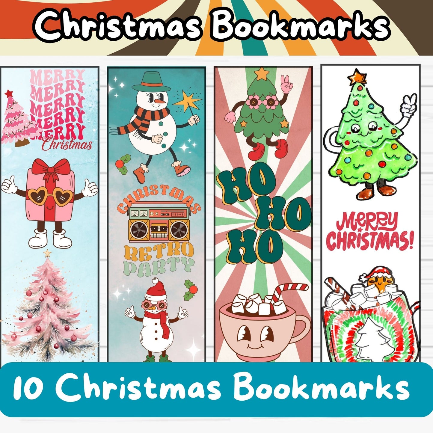 Cute Christmas Groovy Retro Bookmarks- Groovy Bookmarks 