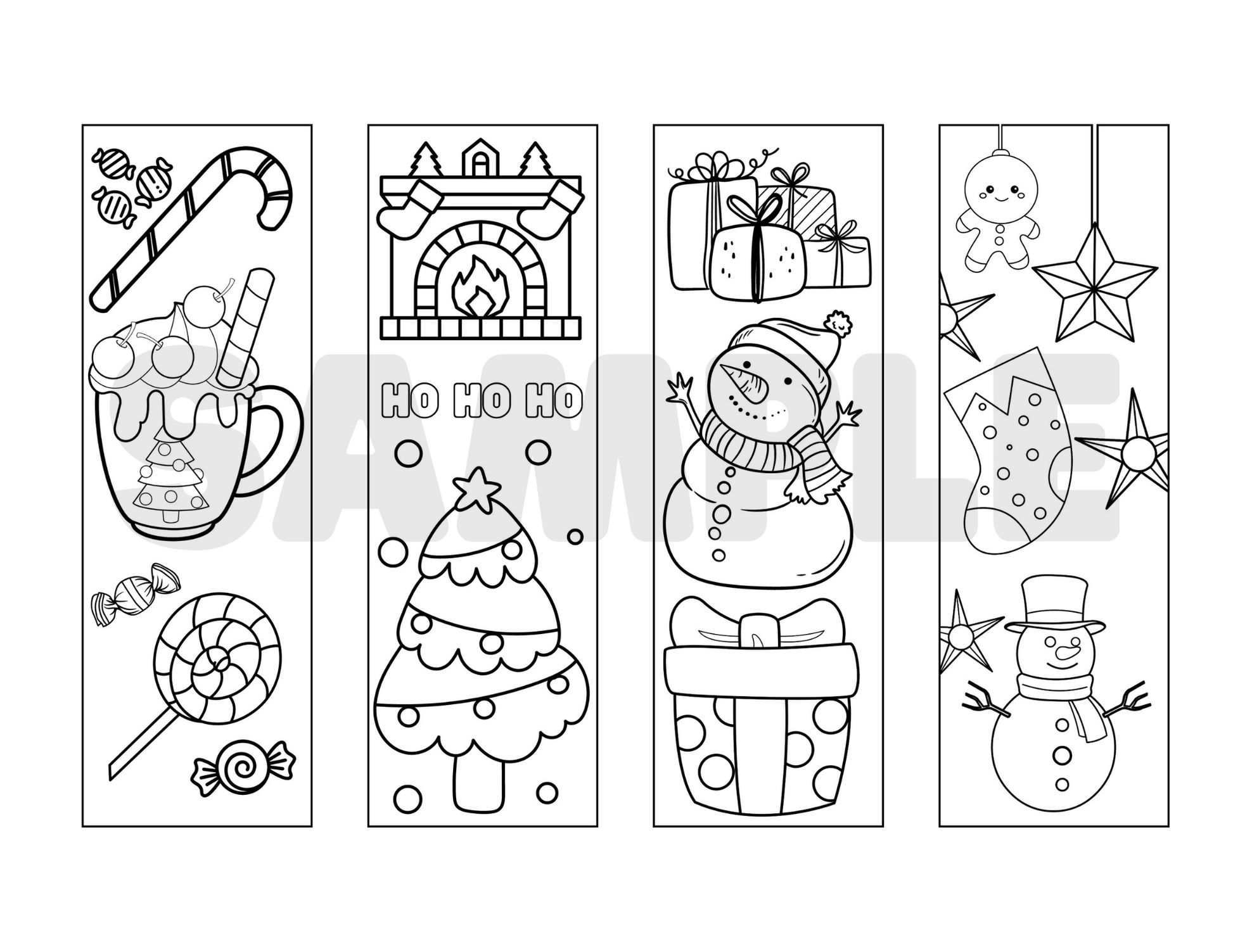 christmas coloring page bookmarks for kids  