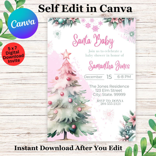 Santa Baby Holiday Baby Shower Invitation Template - Editable Santa Baby Invitation for Baby Shower