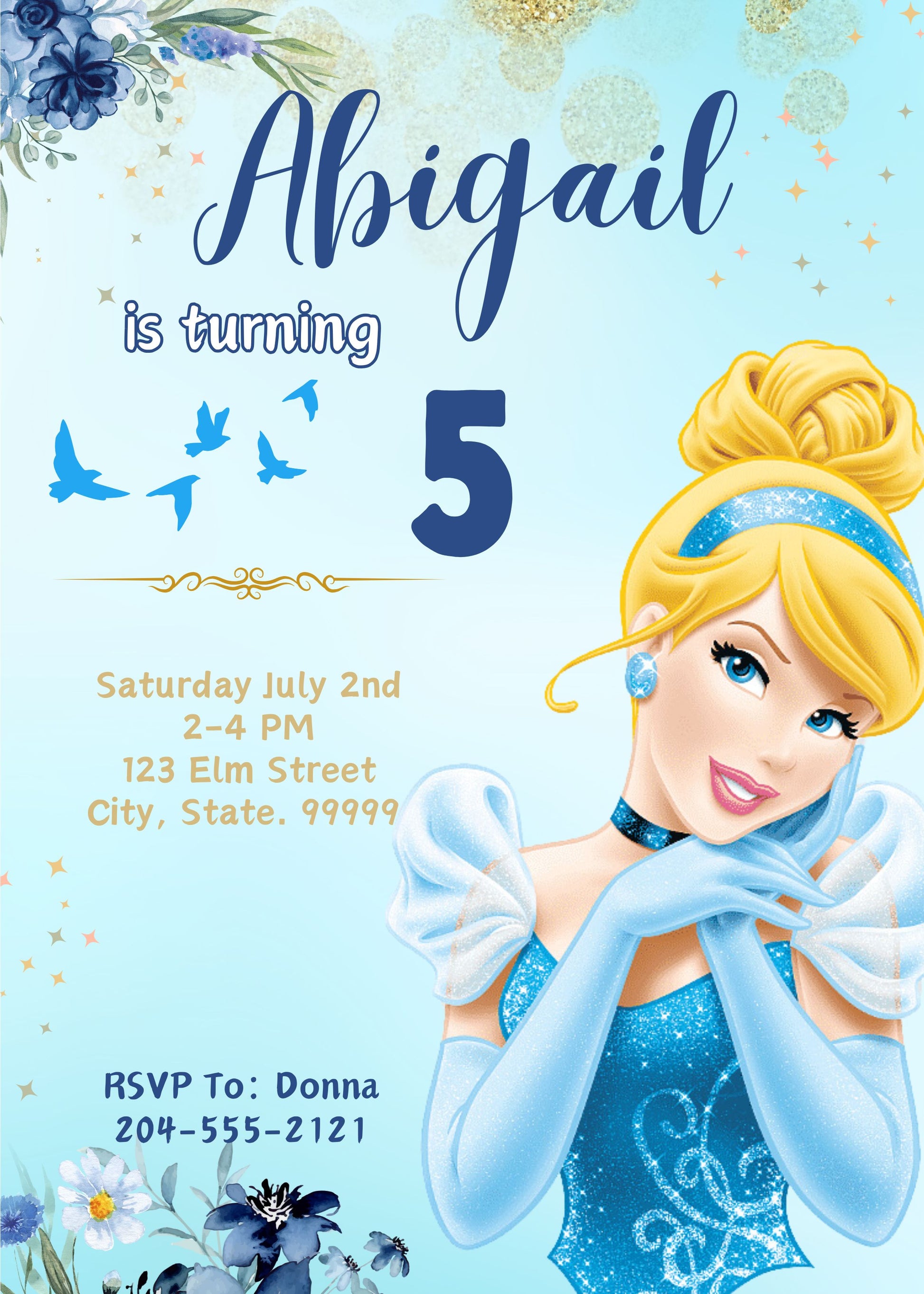 cute cinderella birthday party invite 