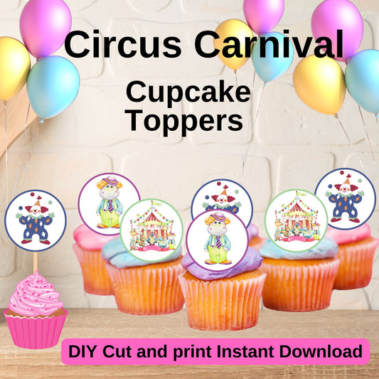 Carnival Birthday Cupcake Toppers - Printable Circus Cupcake Toppers Online 