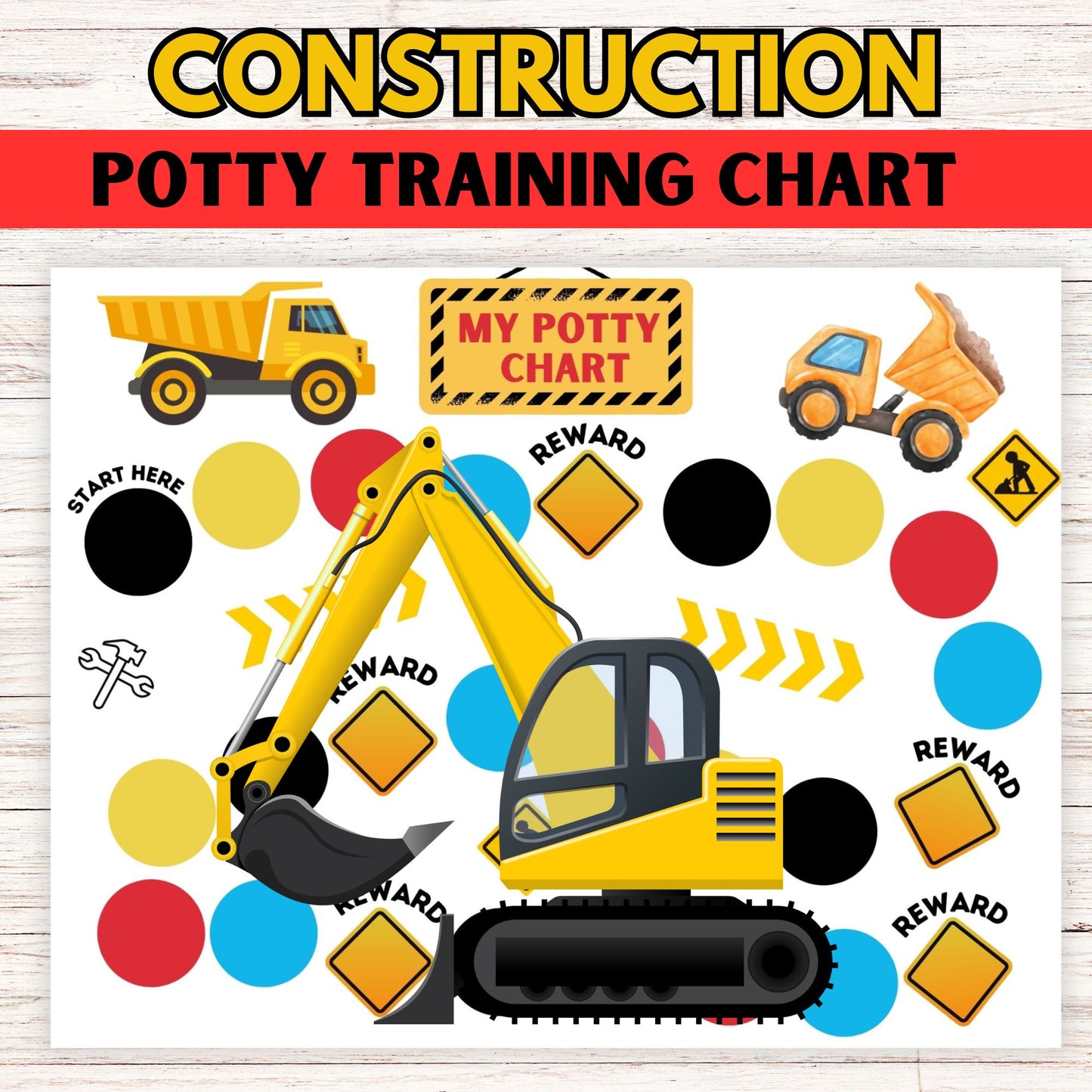 Construction Potty Training Chart - Printable Boy Potty Training - Instant Download 