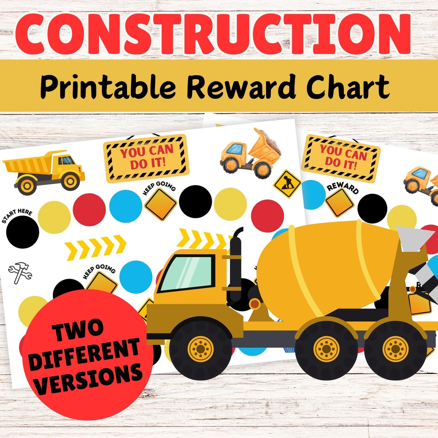 Construction Reward Chart Boy - Printable Construction Theme Reward Chart 