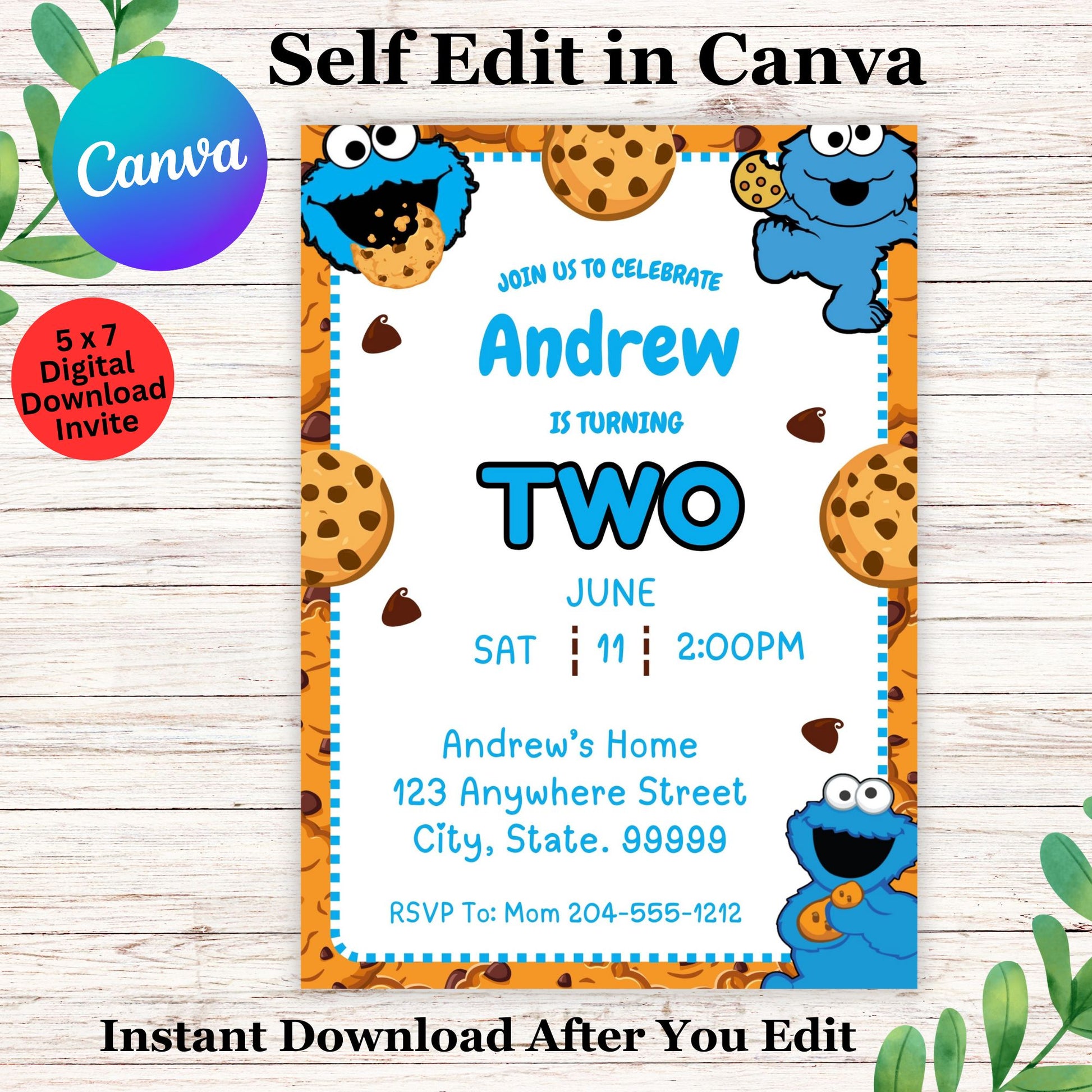 Cookie Monster Birthday Invitation Template - Editable Cookie Monster Invitation In Canva 