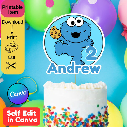 Cookie Monster Personalized Cake Topper- Printable Cookie Monster Cake Topper 