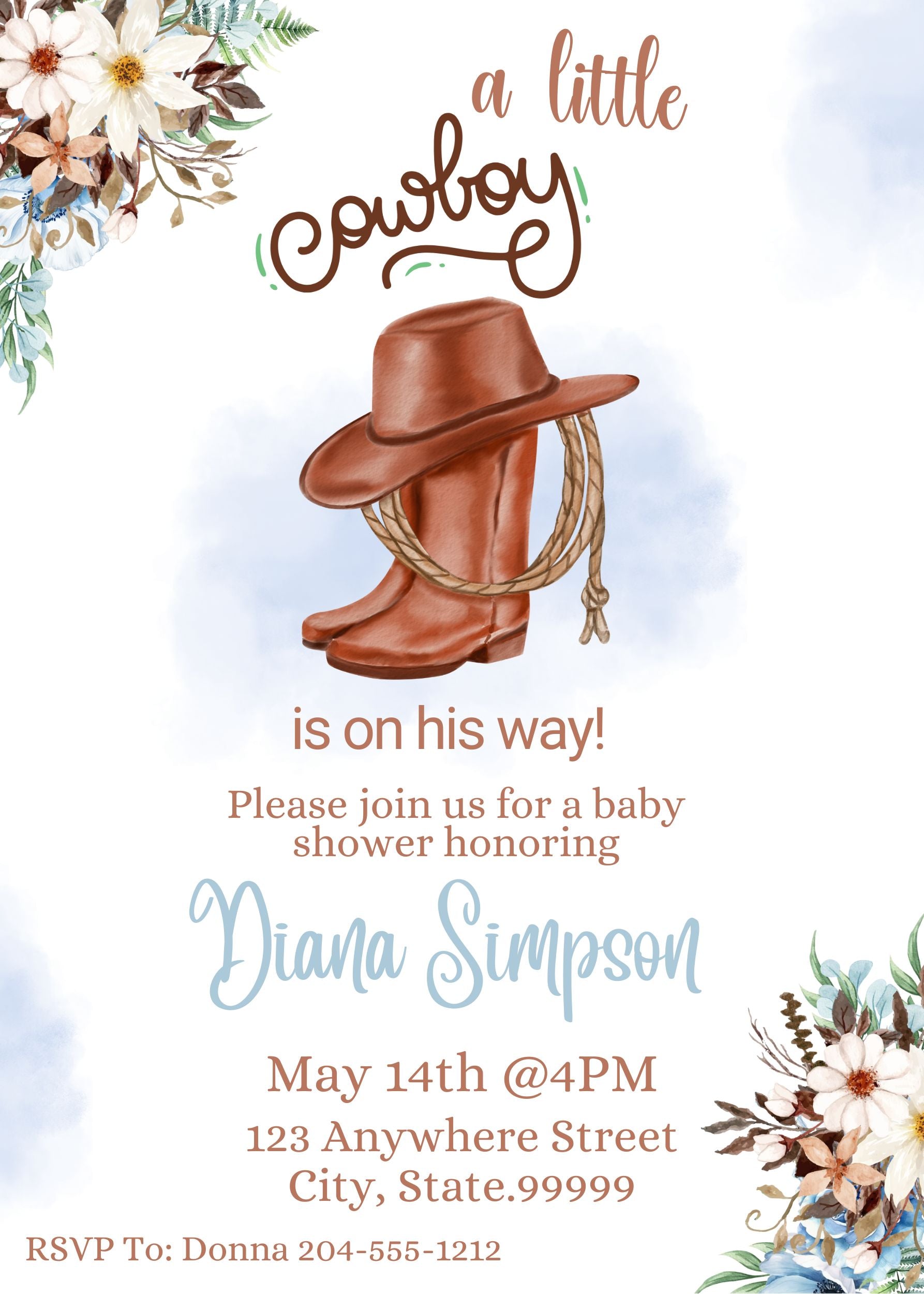 cowboy western baby shower invite  