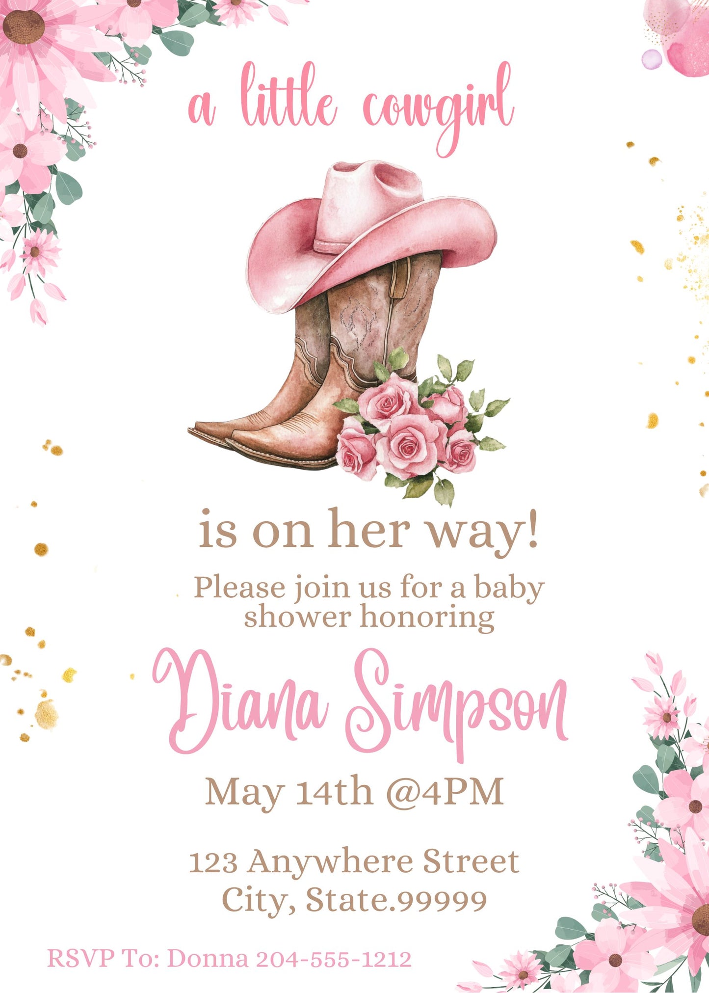 pink cowgirl baby shower invite template 