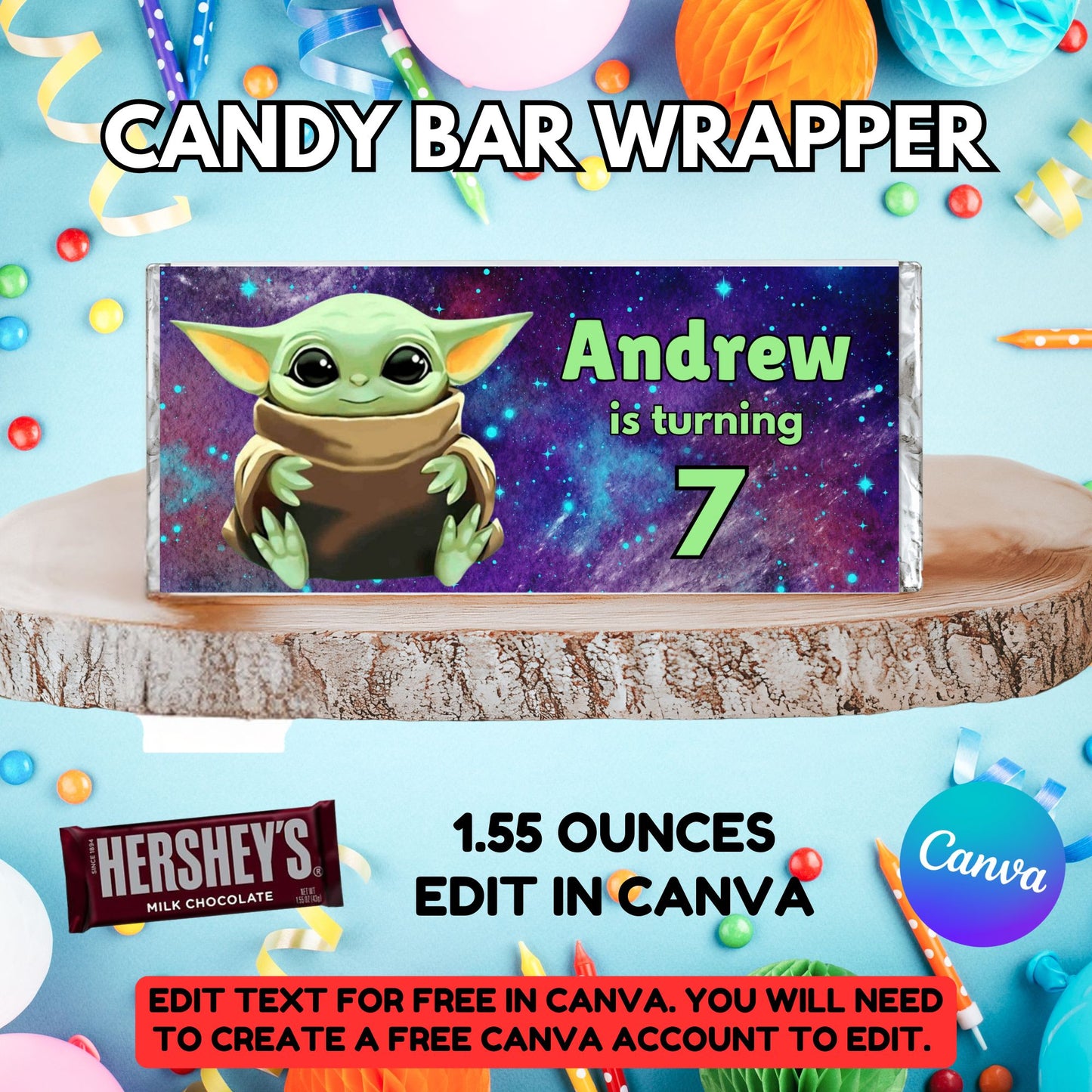 Baby Yoda Personalized Candy Bar Wrapper Template - Baby Yoda Candy Bar Birthday Party&nbsp;
