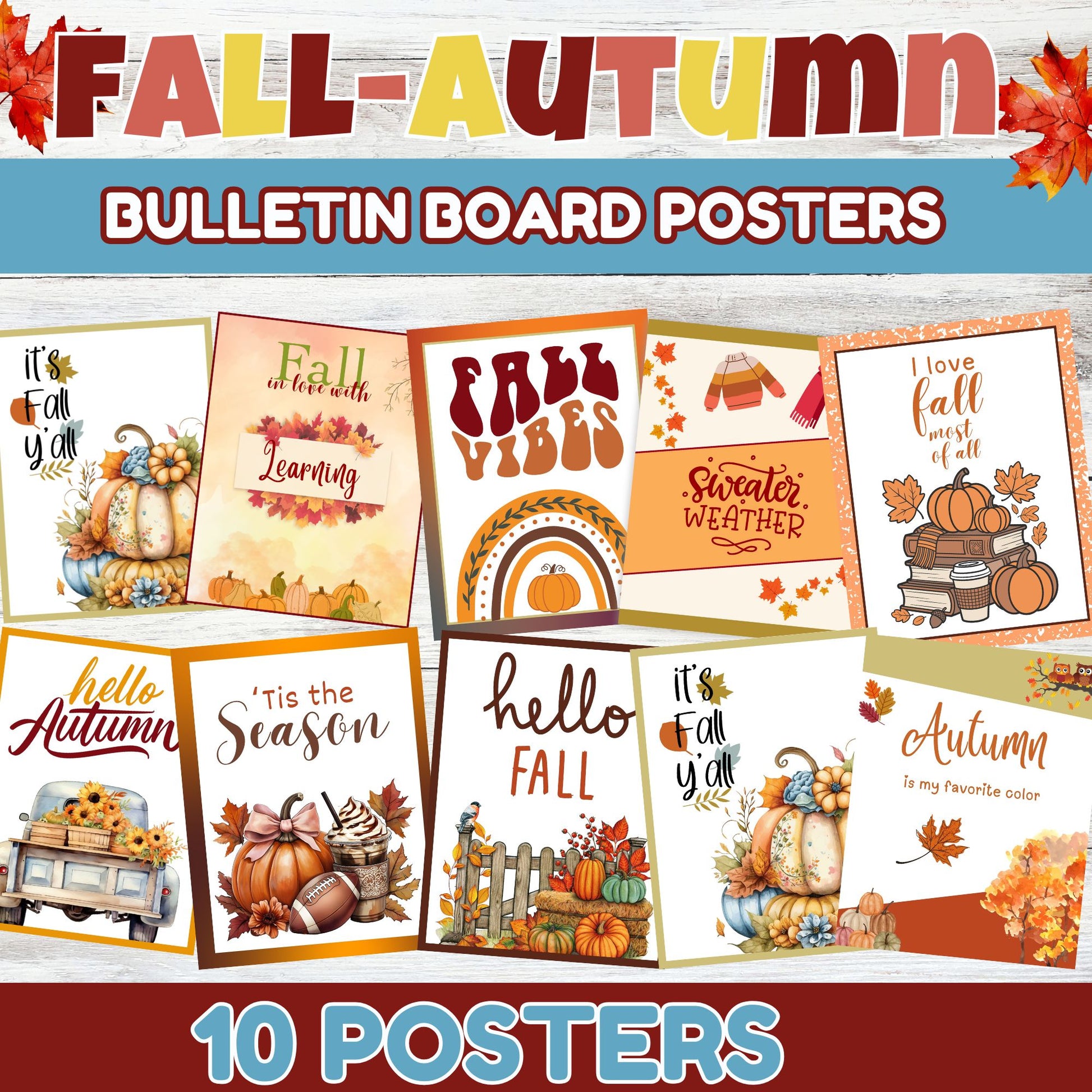 Cute Fall Classroom Bulletin Board Posters - Fall Wall Decor Printable 