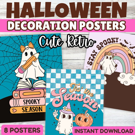 Printable Halloween Retro Groovy Posters - Cute Spooky Posters 