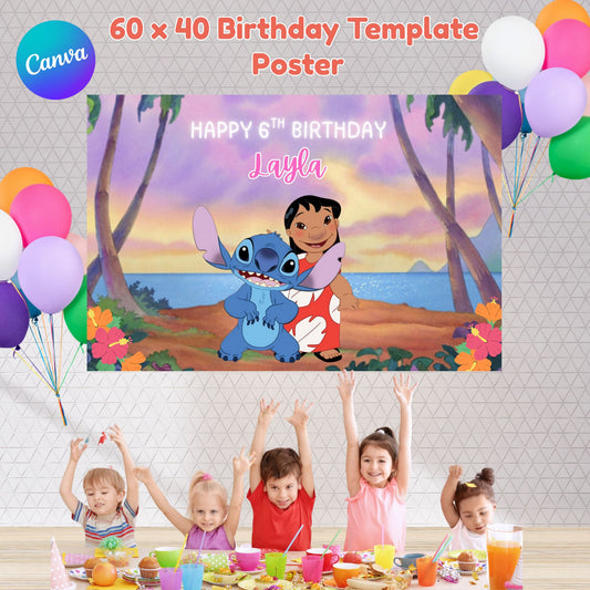 Lilo and Stitch Birthday Backdrop Poster - Lilo and Stitch Printable Backdrop Template
