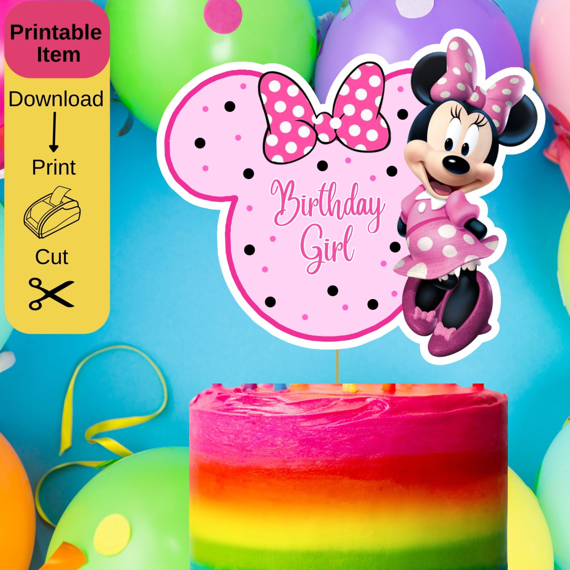 Cute Minnie Mouse Cake Topper Printable- Instant Download – Girly Girl Tutus for Free Printable Minnie Mouse Cake Topper