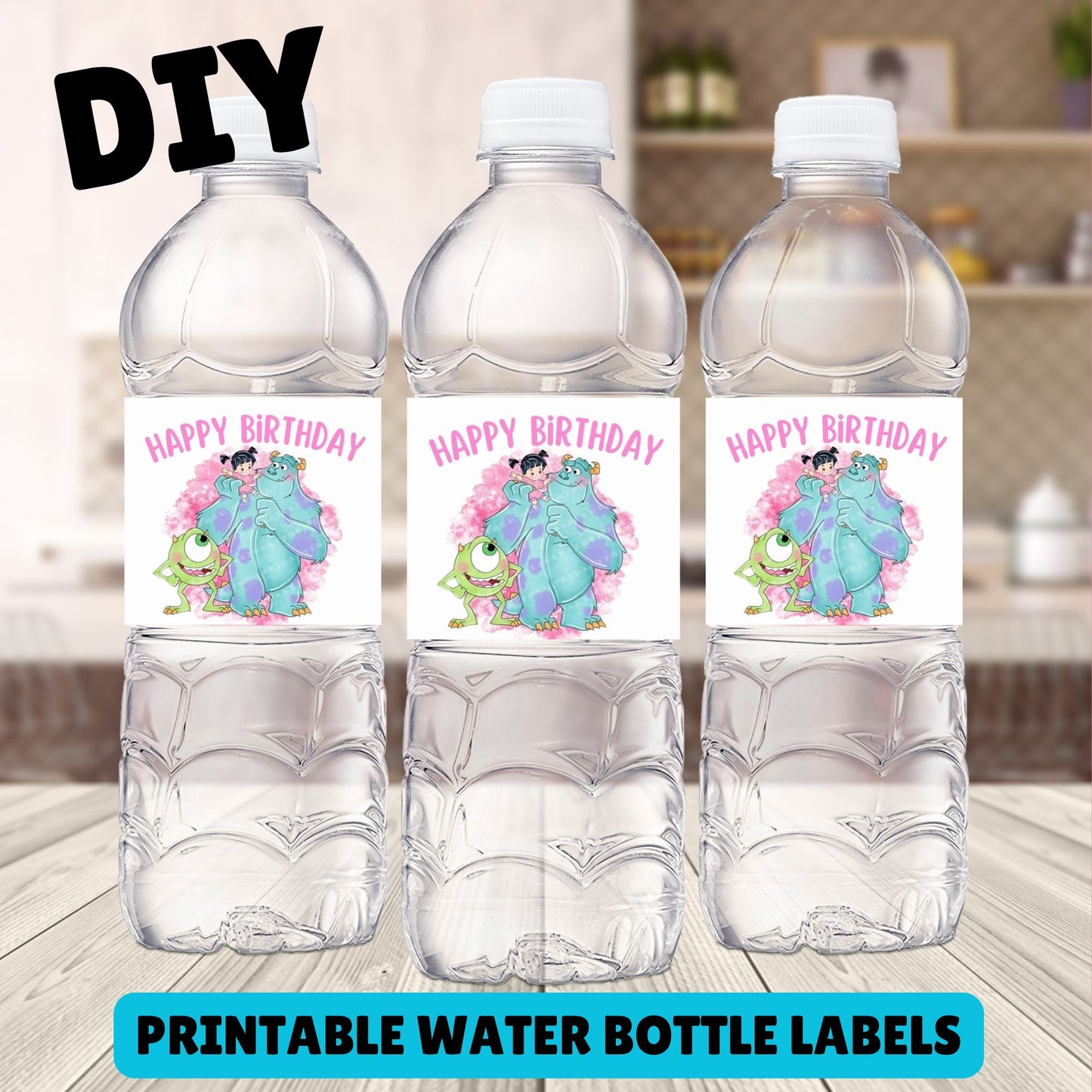 Boo Monsters Ink Birthday Water Bottle Labels - Monster Ink Printable Water Bottle Wrappers 