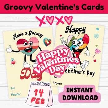 Groovy Retro Valentine's Day Cards - Printable Valentine's Day Retro Cards