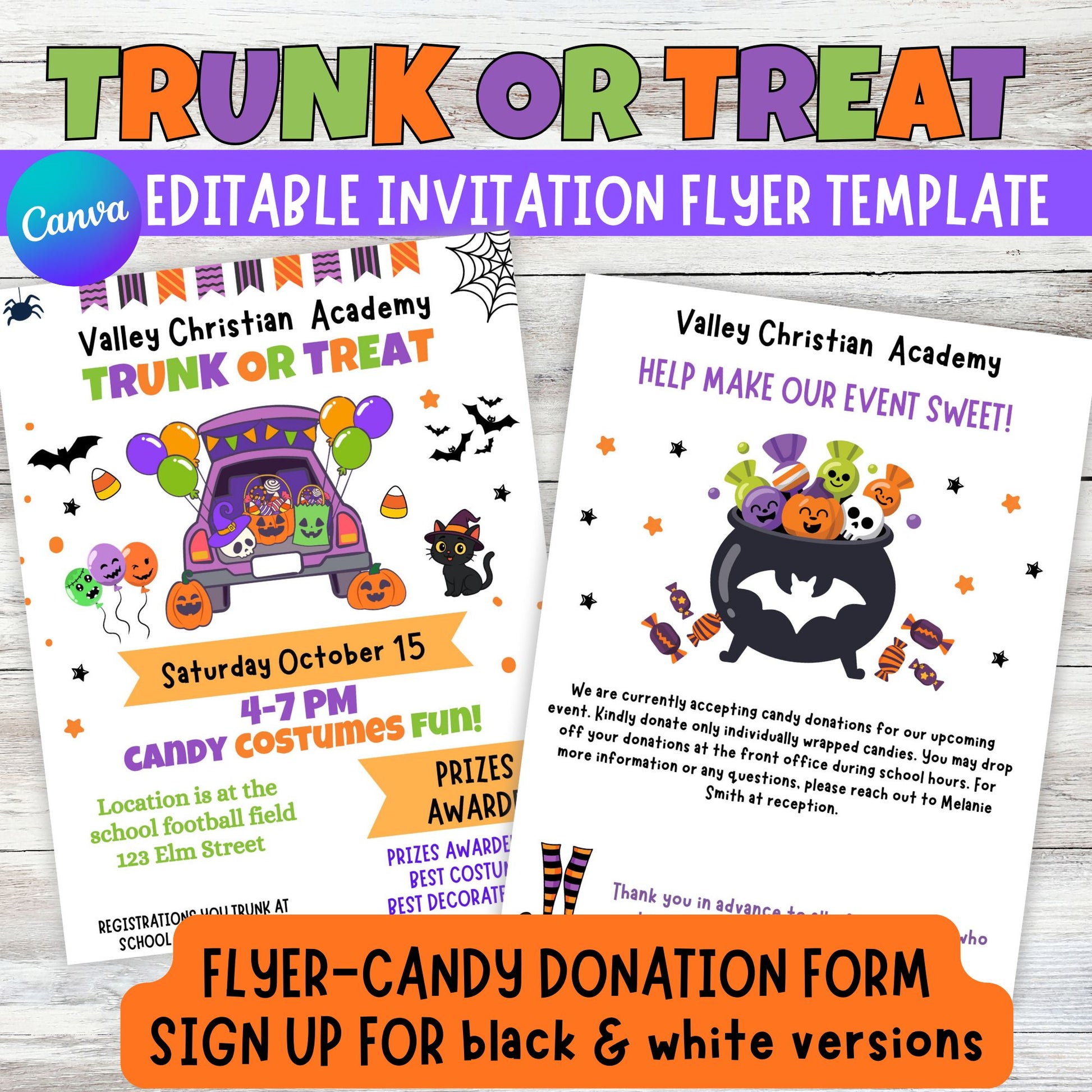 Trunk or Treat Editable Flyer Invitation - Halloween Candy Donation Forms In Canva  