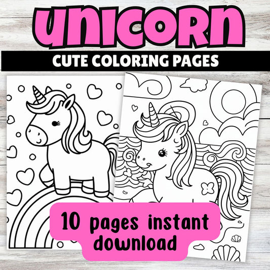 Cute Unicorn Coloring Pages - Fun Coloring Pages for Little Girls - Instant Download