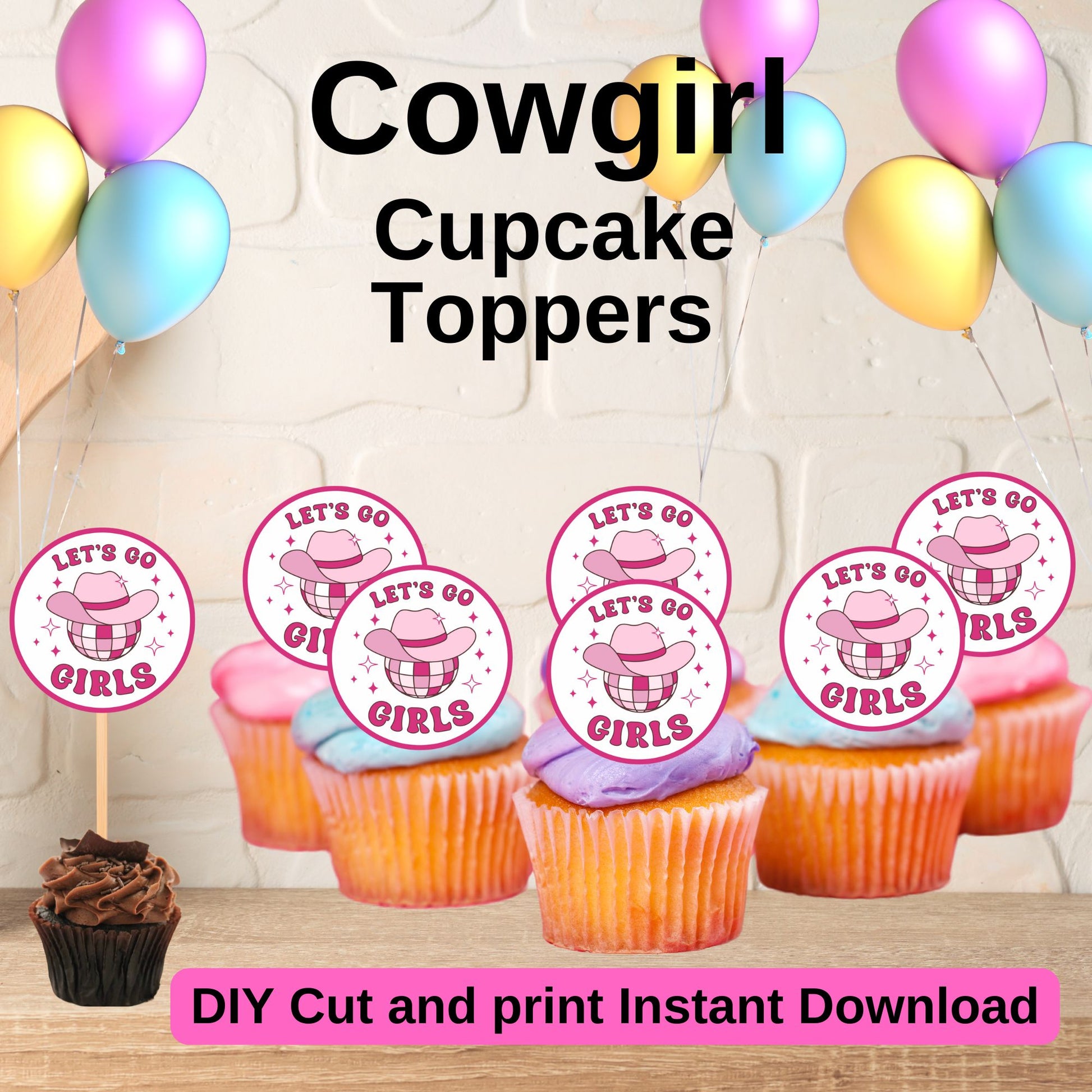 Space Cowgirl Cupcake Toppers - Printable Disco Cowgirl Cupcake Toppers 