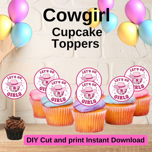 Space Cowgirl Cupcake Toppers - Printable Disco Cowgirl Cupcake Toppers 