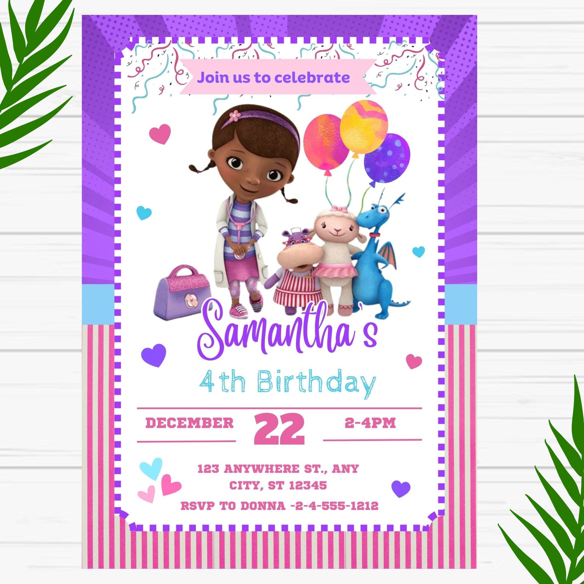 Doc Mcstuffins Birthday Invitation- Printable Doc Mcstuffins Birthday Invite  