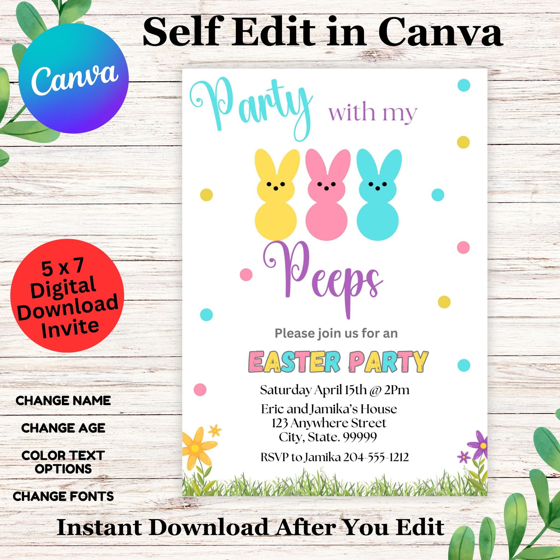 Easter Party Kids Invitation Template - Editable Easter Party for Family Parties 