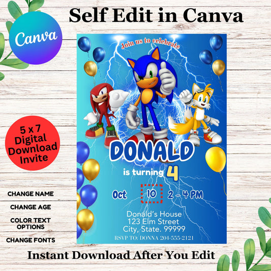 Sonic the Hedgehog Birthday Invitation Template - Printable Hedgehog Invite Online Editable 