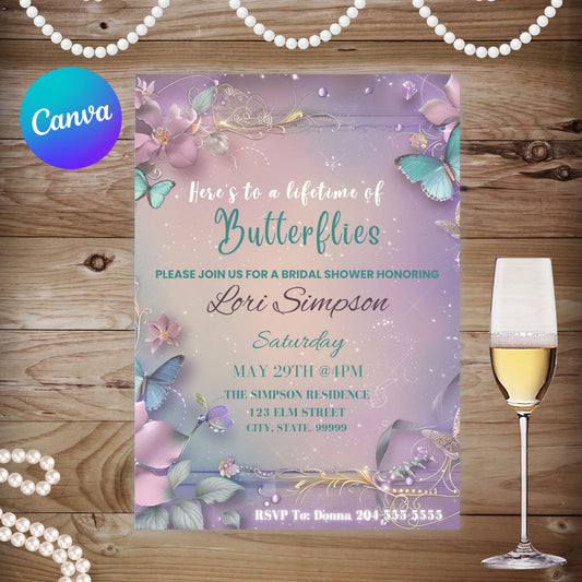 Lifetime of Butterflies Bridal Shower Invitation - Printable Butterflies Bridal Shower Invitation Template