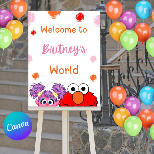 Elmo and Abby Cadabby Birthday Welcome Poster- Printable Abby Welcome Sign Template