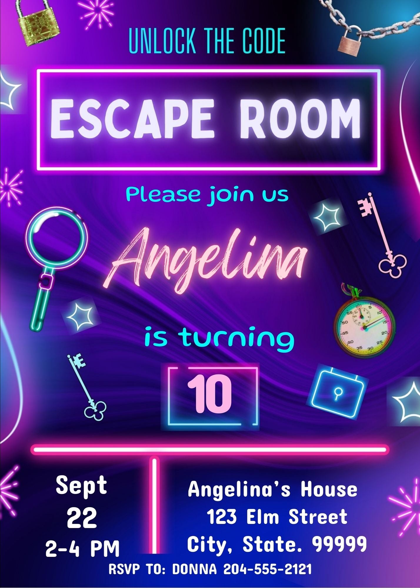 girl escape room birthday invite template 