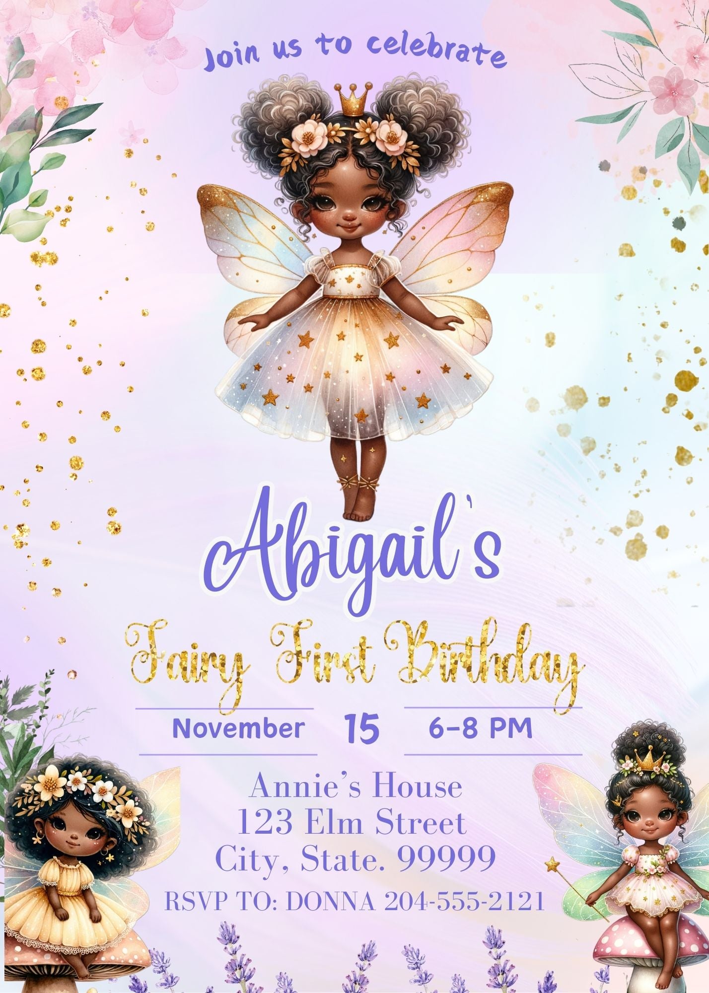 black fairy birthday invitation 