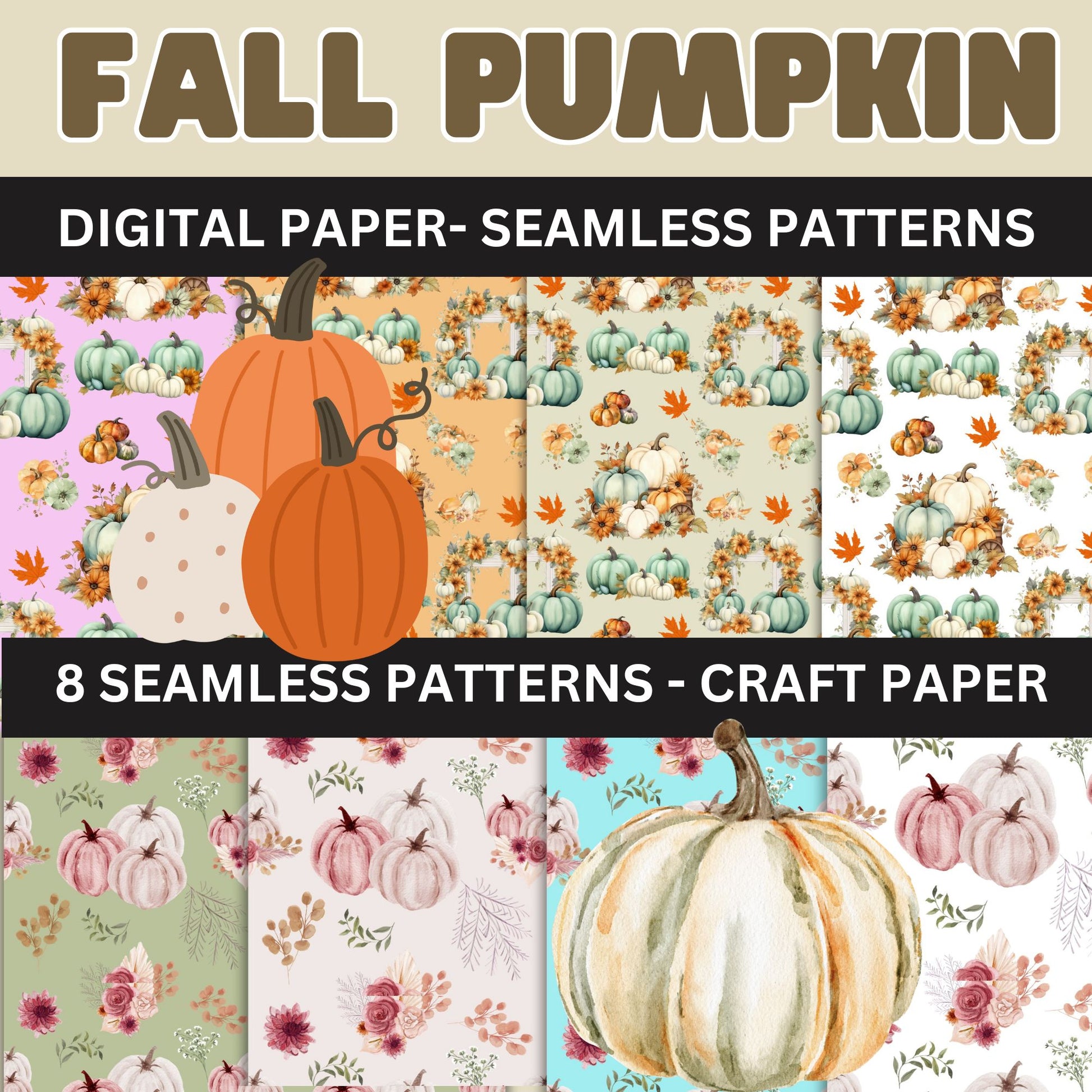 Pumpkin Fall Themed Seamless Pattern- Pumpkin Digital Paper 