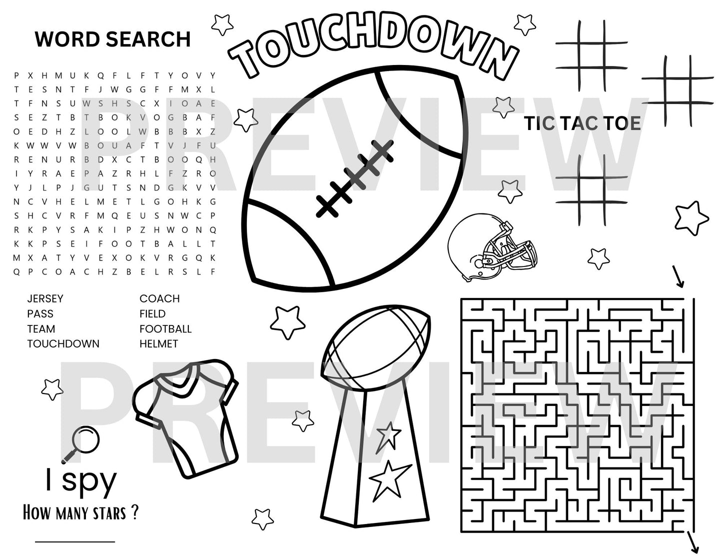 Football Coloring Activity Sheet- Football Online Games - Printable