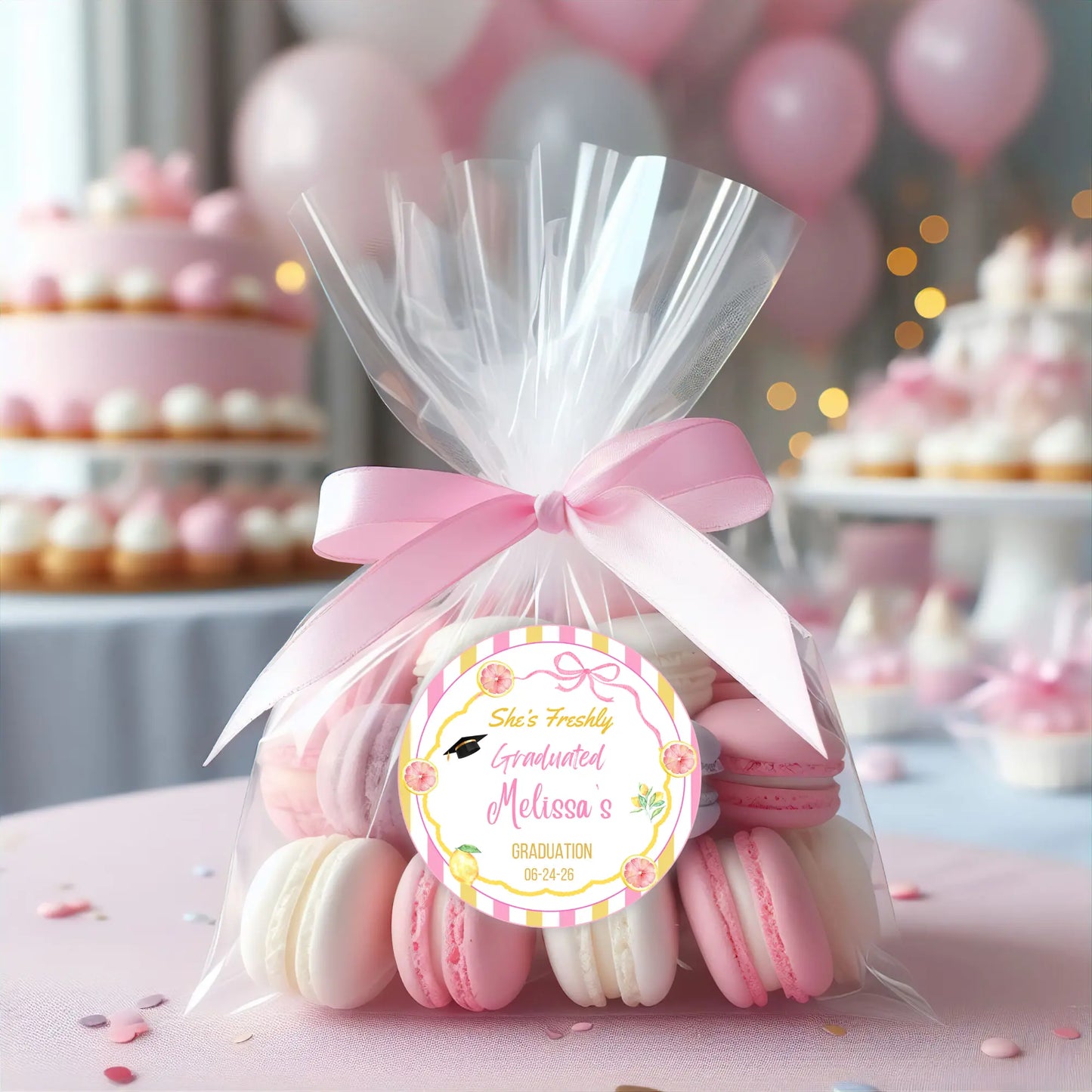 Freshly Graduated Gift Tag Template in Canva- Pink Lemon Graduation Theme Editable in Canva Girly Girl Tutus