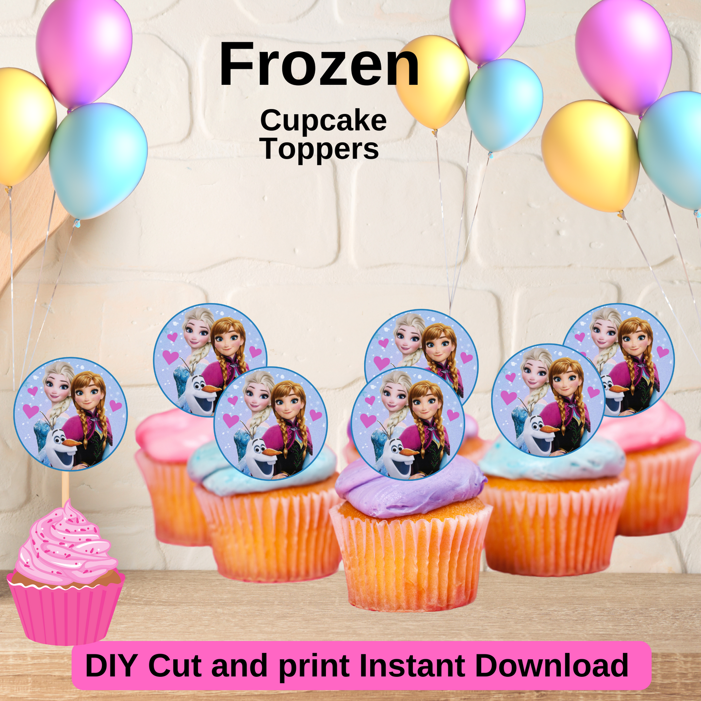 Printable Frozen Cupcake Toppers | Elsa, Anna, Olaf & Snowflake Designs | Instant Download | Frozen Birthday Party Decorations | DIY Party Supplies