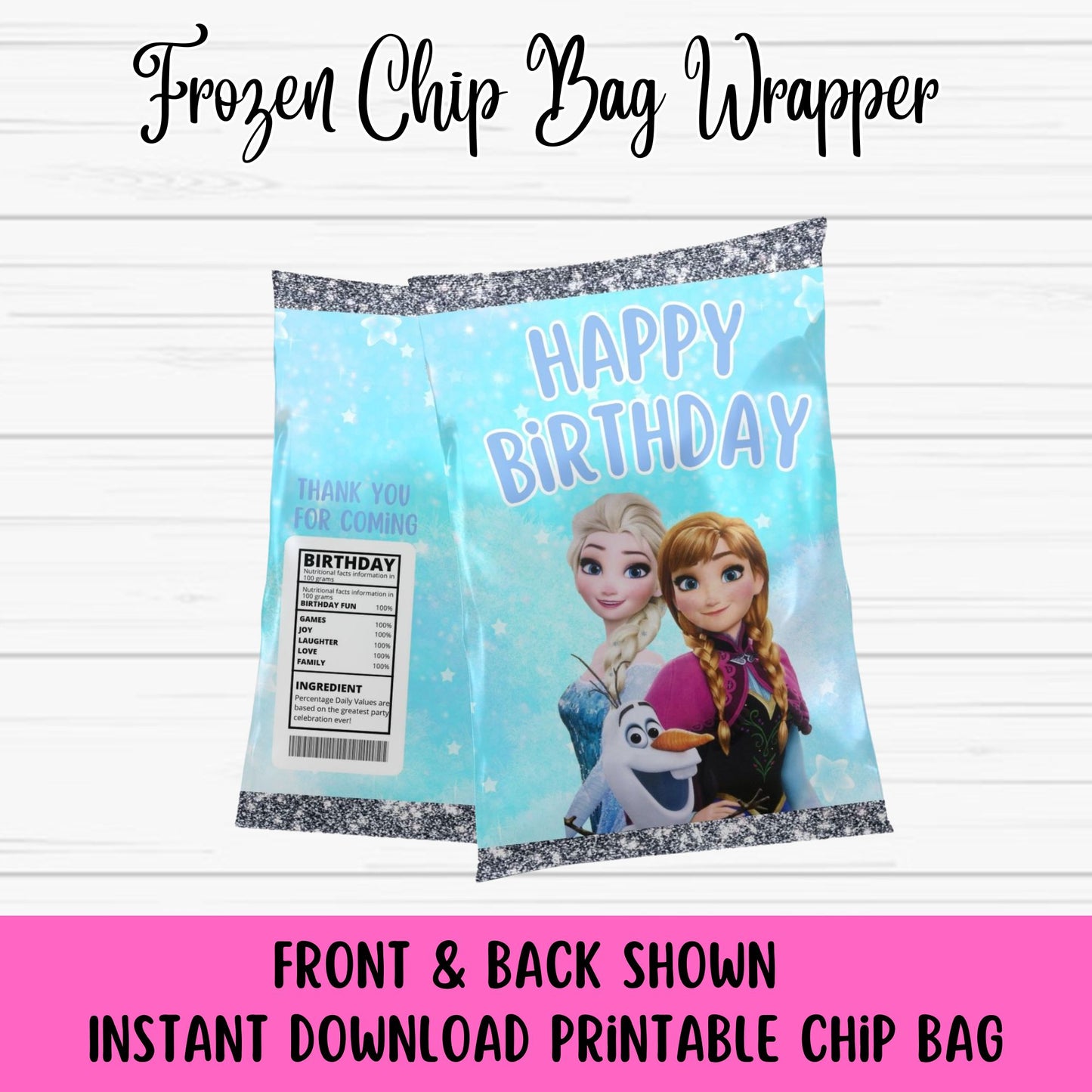 Cute Frozen Chip Bag Wrapper -  Printable Frozen Chip Bag - Instant Download 