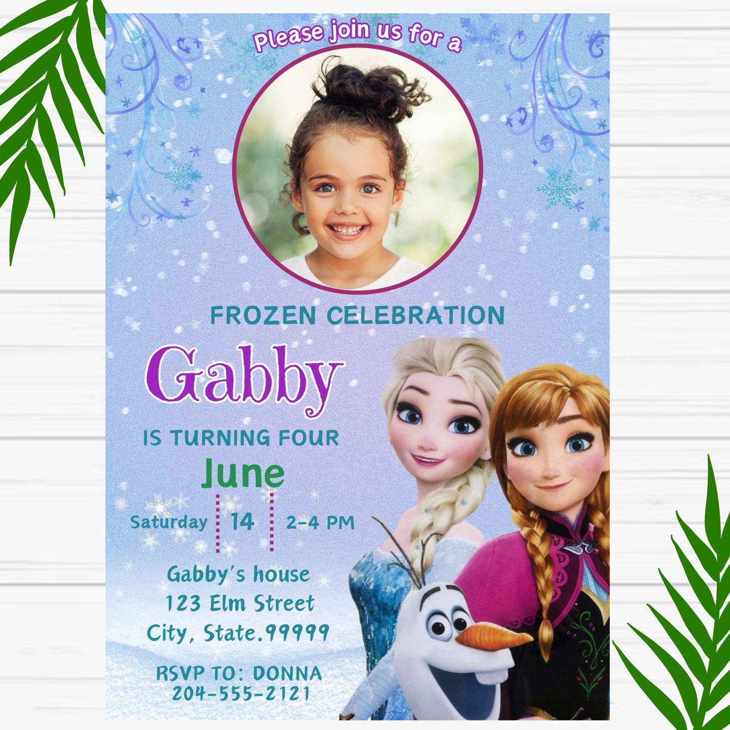 Frozen Elsa and Anna Birthday Invitation - Frozen Photo Invite