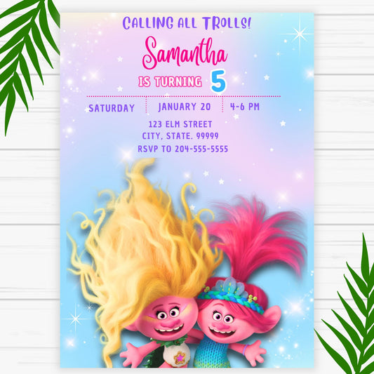 Trolls Band Together Birthday Invitation - Printable 