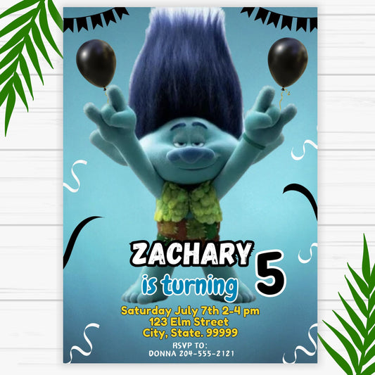 Trolls Branch Birthday Invitation for Boy - Printable 