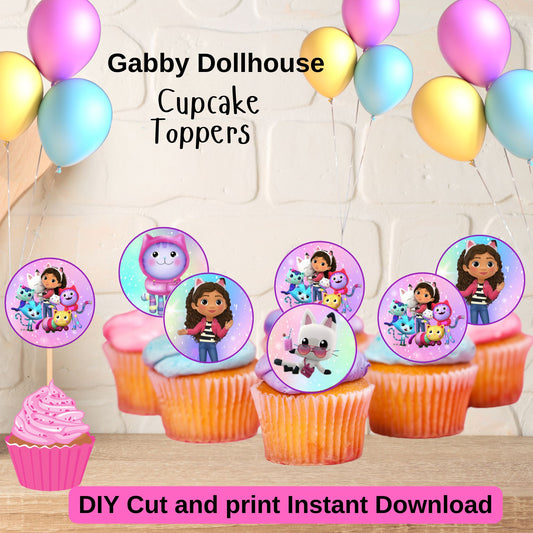 Gabby Dollhouse Cupcake Toppers- Gabby Dollhouse Printables 