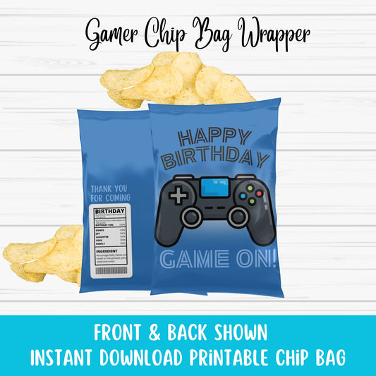 Gamer Chip Bag - Game On Chip Bag - Video Game Theme - DIY Birthday Party Favor