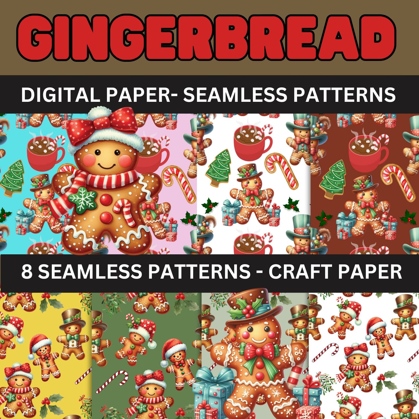 Christmas Gingerbread Digital Craft Paper- Gingerbread Background Paper 