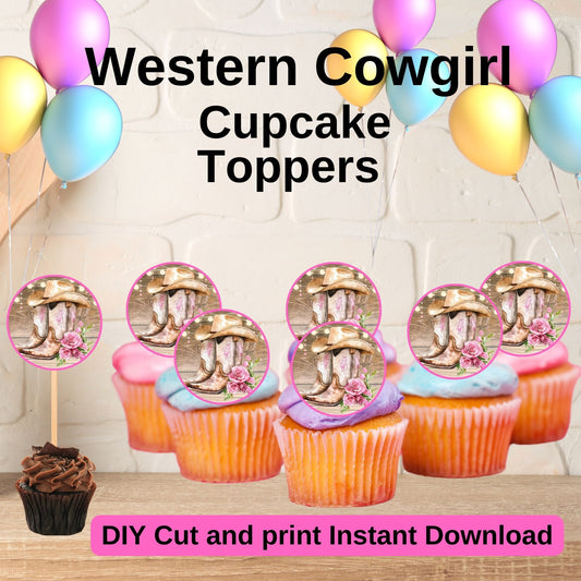 Western Cowgirl Cupcake Toppers - Printable Pink Western Cowgirl Cupcake Toppers 