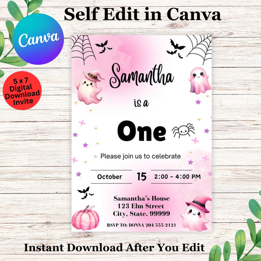Spooky Halloween Invitation Template for Girl - Editable Girl Halloween Birthday Invitation 
